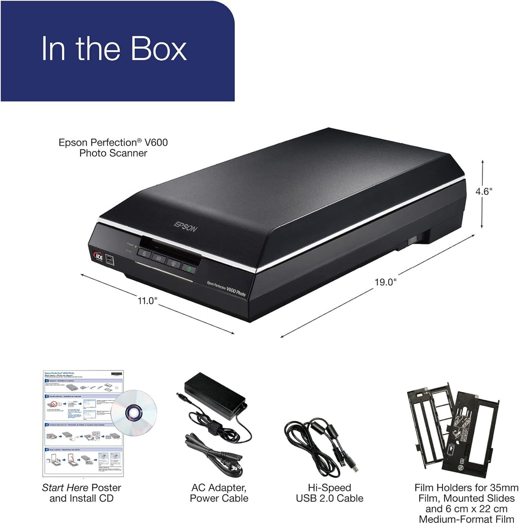 Epson Perfection V600 Photo Wired USB Connectivity Color Scanner - 6400 x 9600 dpi, Enlargements up to 17" x 22" Flatbed Image Scanner