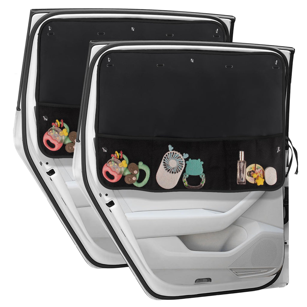 Car Sun Shade Side Window, 2 Pcs Blackout Car Window Shade for Baby Privacy with Storage Net Pockets Auto Curtains 7 Suction Cups for Heat/UV Protection Sun Block Covers