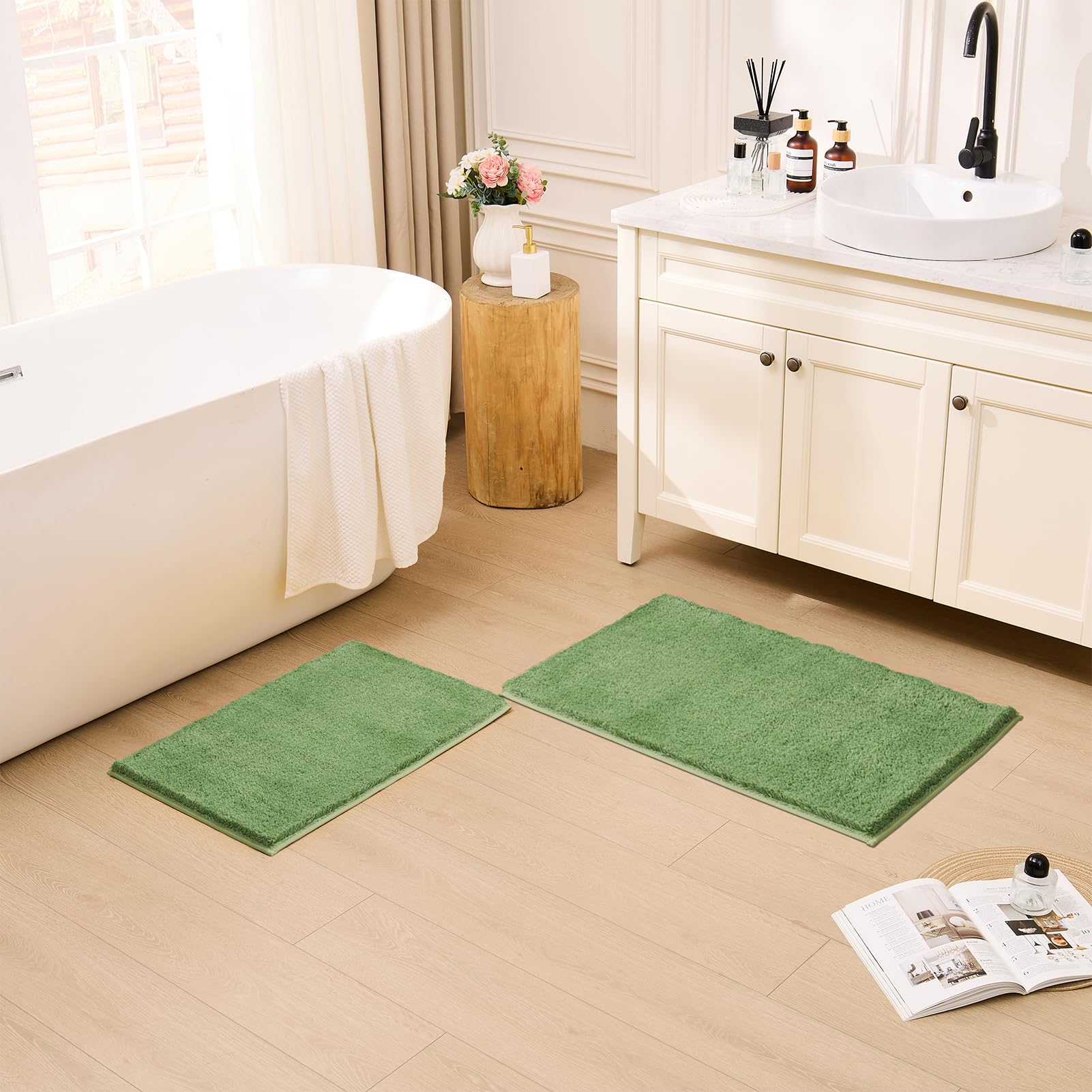 CozeCube Circle Fleece Bath mats for Bathroom, Fluffy Absorbent, Melange Quick Dry Microfiber Bath Rugs, Non Slip Washable Shower Mat Gifts, Brown, 24" X 16"