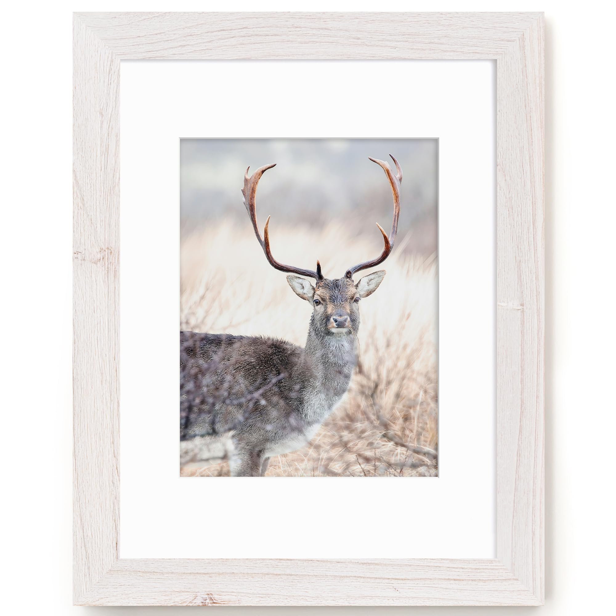 Fun Memories 5x7 Picture Frame with Mat for 4x6 Photo, Solid Elm Wood & Tempered Glass, Rustic Wall & Tabletop Display Frame, Grey, 1 Pack