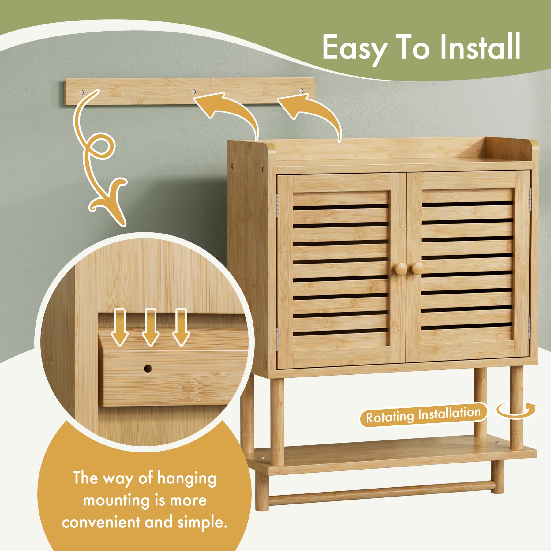 AmazerBath Bathroom Wall Cabinets, Bamboo Medicine Cabinet with Rattan Door, Over The Toilet Storage Cabinet with Towel Bar, Wall Mounted Cabinet with Adjustable Shelves for Small Spaces