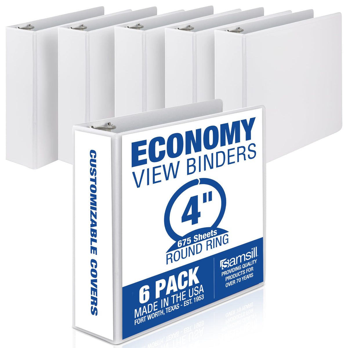Samsill 1 Inch 3 Ring Binders, Economy Round Ring, Clear View Cover, 200 Sheet Capacity - for School, Home, Office - Blue, 4 Pack