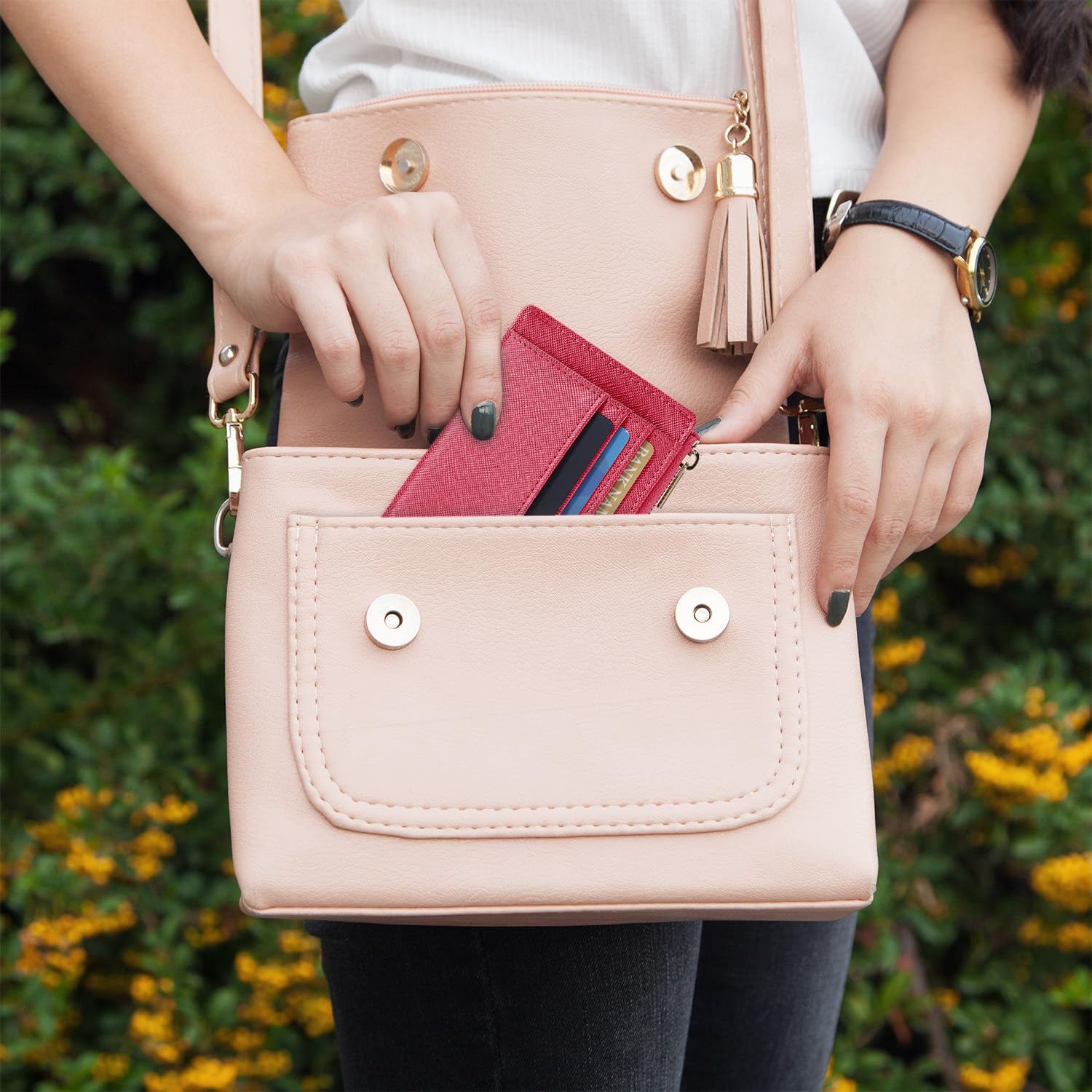 Sodsay Card Case Slim Front Pocket Wallet for Women Credit Card Holder with Keychain | Slim, Credit Card Holder, Front Pocket, with Keychain | Slim