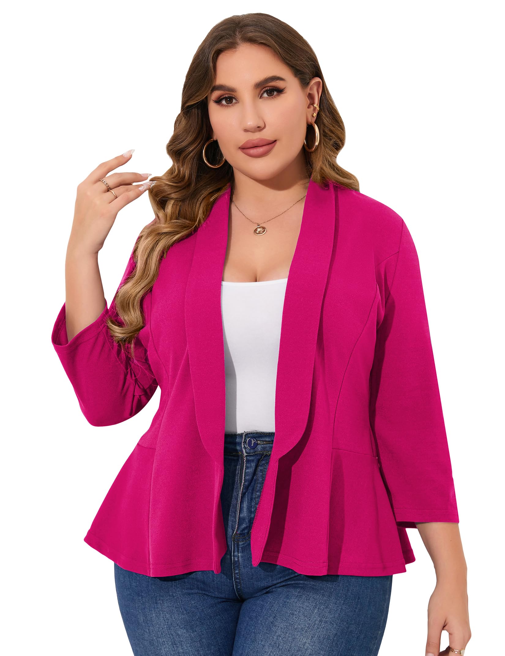 KOJOOIN Women Plus Size Casual Blazer Open Front Long Sleeve Work Office Cardigan Jackets