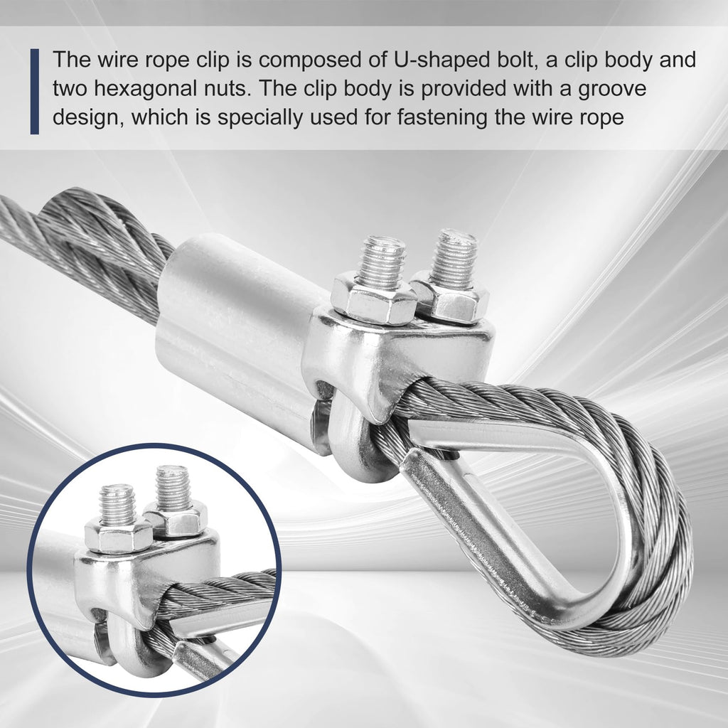 Thickened 3/16" 25ft Stainless Steel Cable with Wire Rope Clip, Thimble and Aluminum Crimping Loop Sleeve, 7X19 Strands Aircraft Cable, 3700lbs Breaking Strength for Deck Railing, String Lights