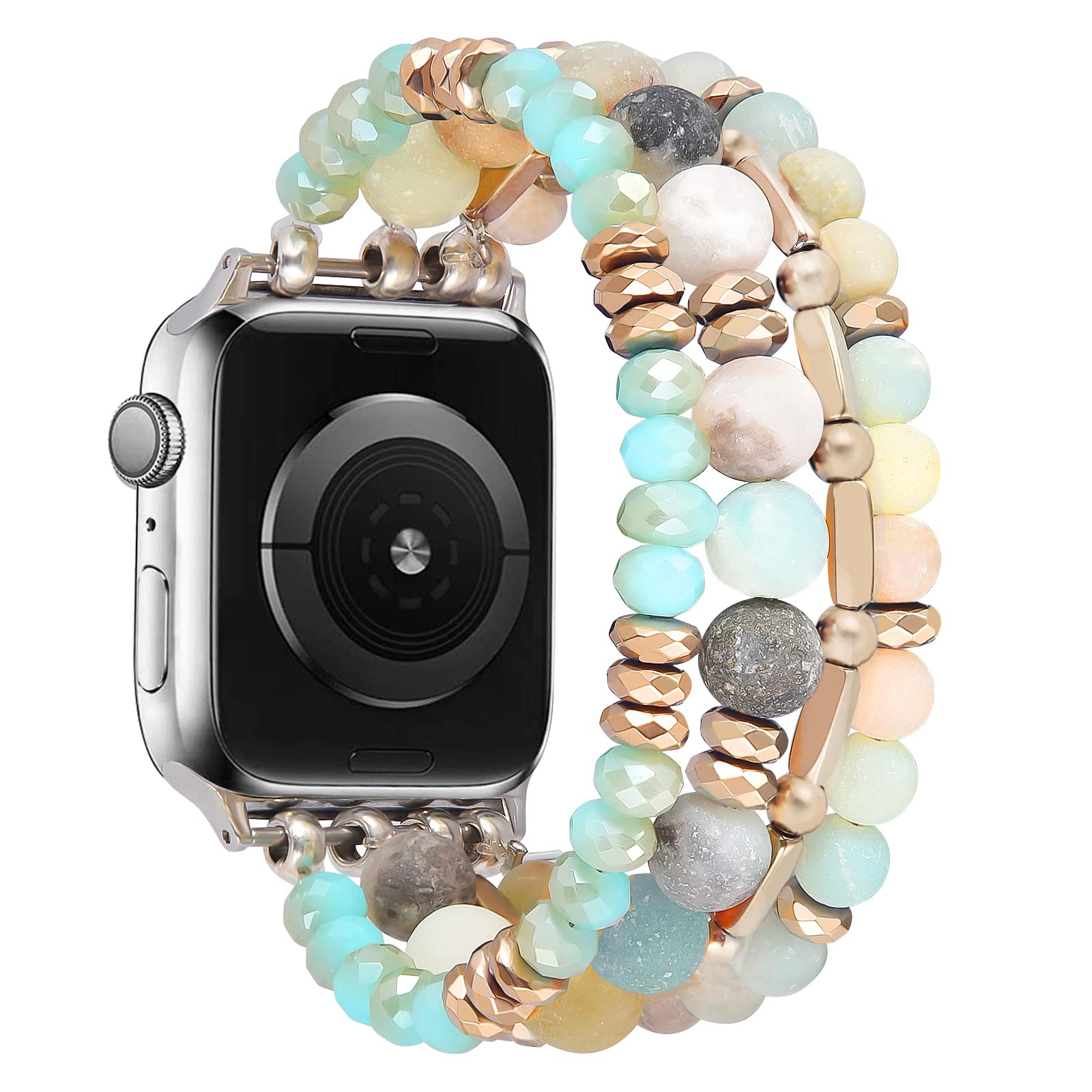 VISOOM Beaded Boho Bracelet Compatible for Apple Watch Band 40mm/38mm/41mm/42mm Series 11 10 9 8 7 SE Series 6/5/4 Women Fashion Cute Handmade Crystal Beads Stretchy Watch Strap for iWatch Bands 3/2/1
