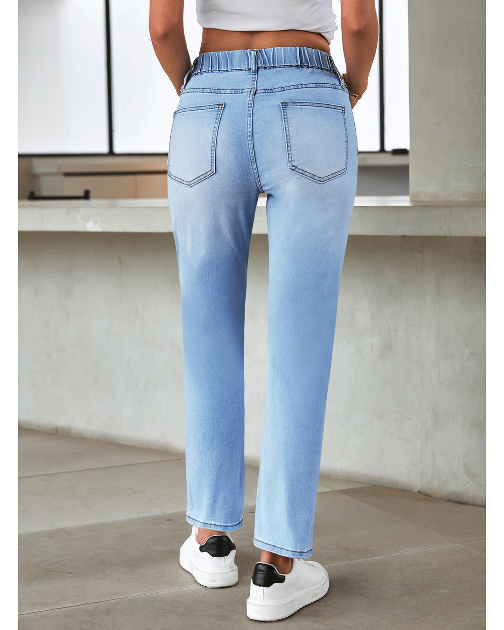 GRAPENT Straight Leg Jeans for Women Trendy Pull On High Waisted Cropped Elastic Waist Stretchy Denim Pants Ankle Jeans