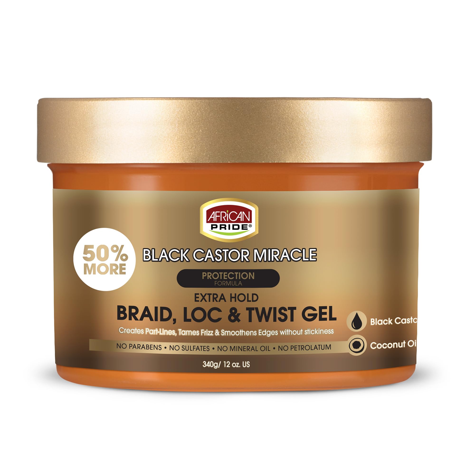 African Pride Black Castor Miracle Extra Hold Braid, Loc, Twist Gel - Extreme Hold Braiding Hair Gel, Edge Control & Tames Frizz, No Flake | Natural Ingredients, Coconut Oil | 8oz