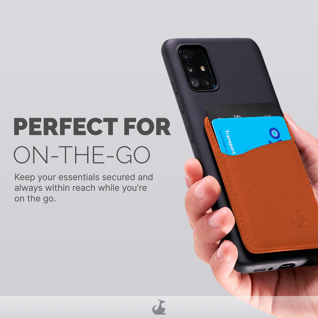 Wallaroo Premium Leather Cell Phone Wallet Stick On - Android and iPhone Wallet and Card Holder for Women and Men - Durable with Non-Slip Lining Secures Up to 3 Cards