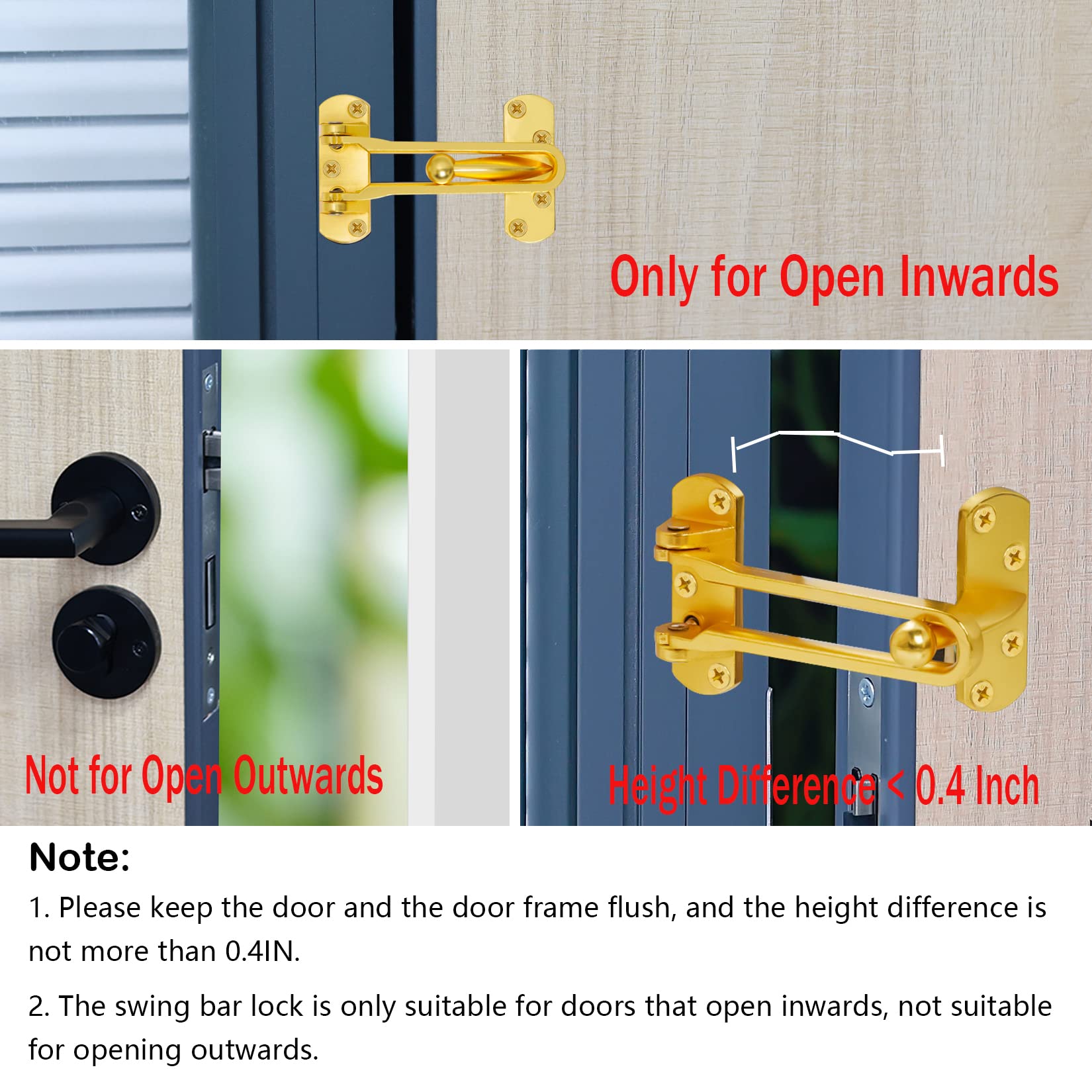 Topbuti Home Security Door Lock, 2 Pack Latch Guard Clasp Front Door Locks for Kids, Home Reinforcement Lock for Swing-in Doors, Hotel Door Latches, Thicken Solid Aluminium Alloy (Black)