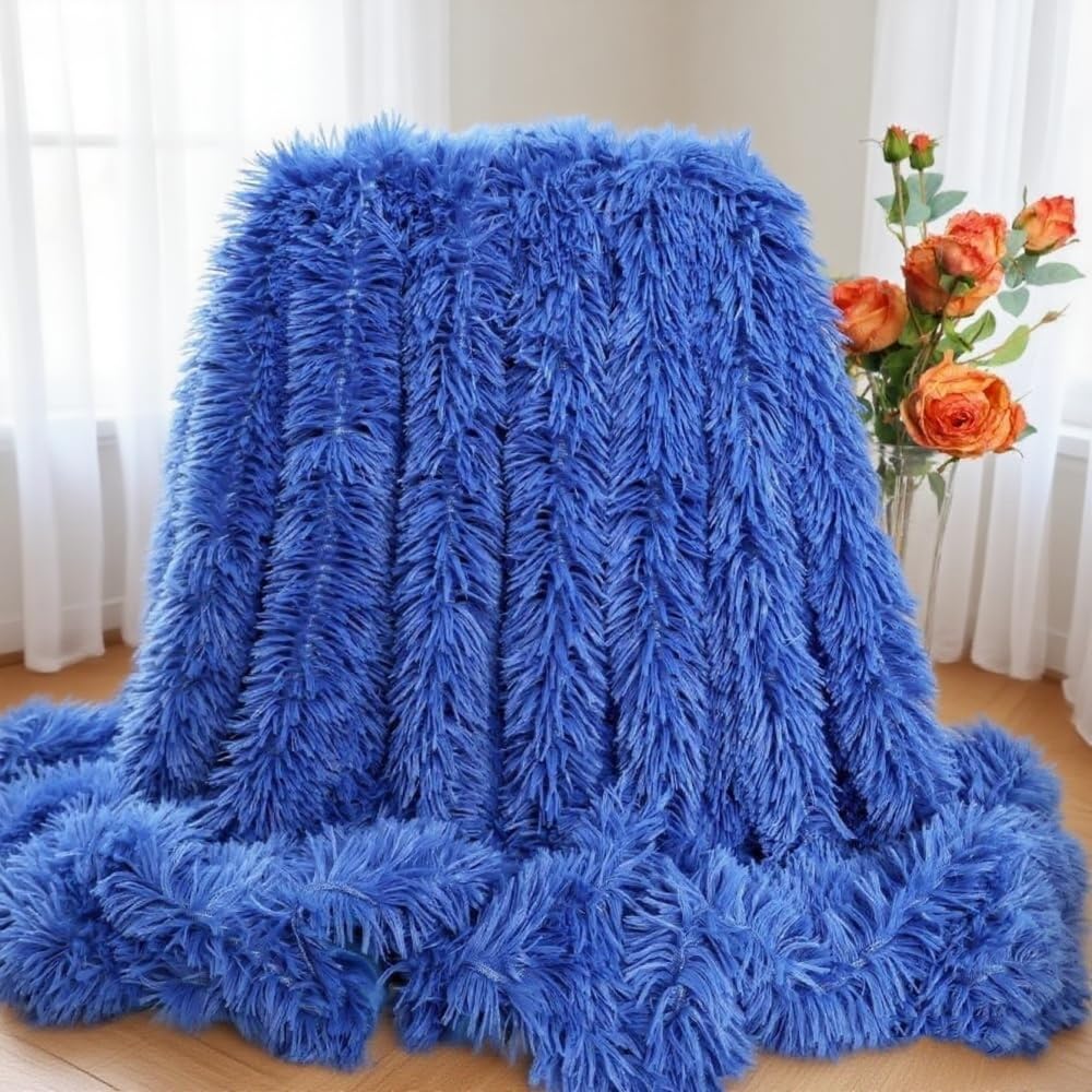 Plush Super Soft Blanket Bedding Sofa Cover Furry Fuzzy Fur Warm Throw Qulit Cozy Couch Blanket for Winter (51"x63", Black)