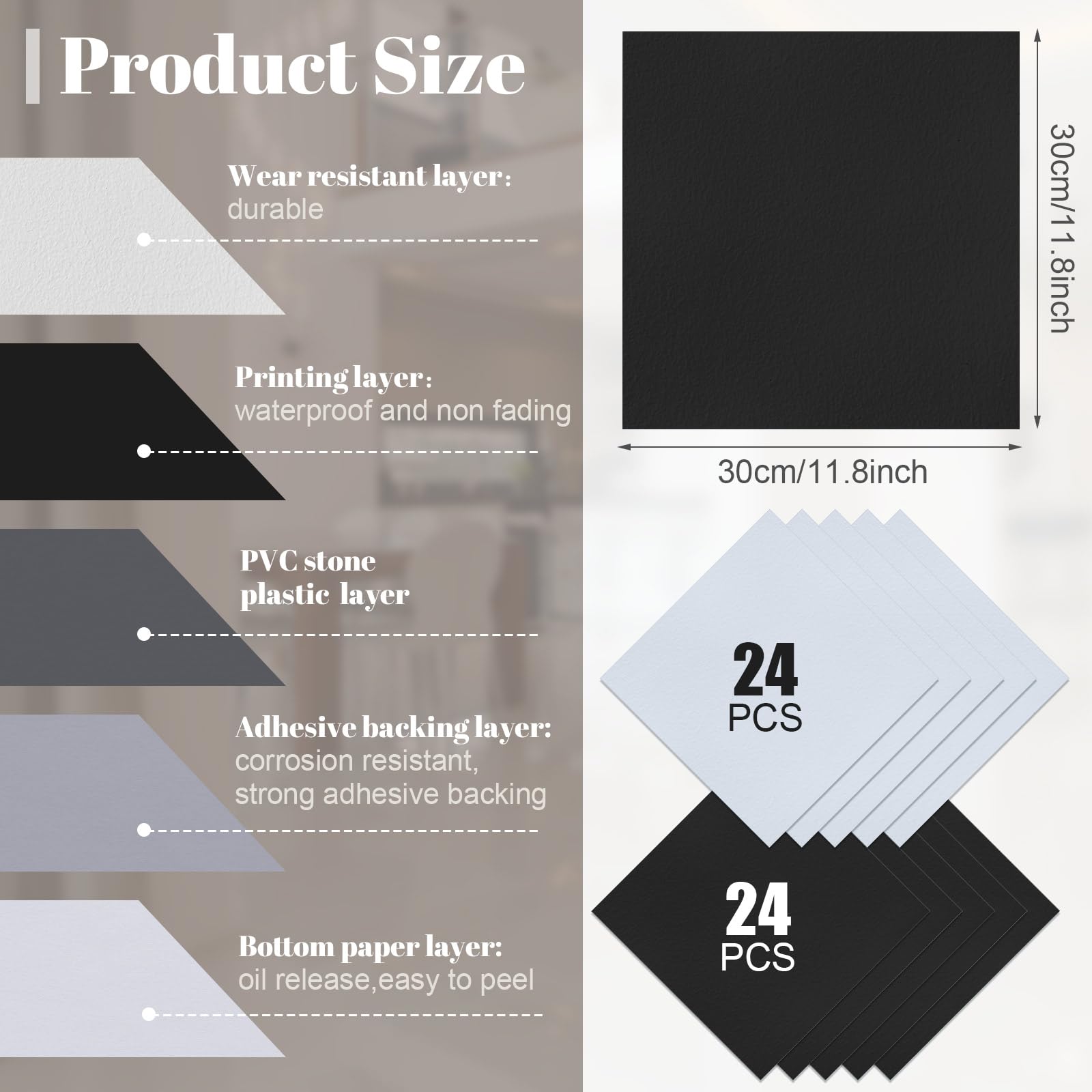 Spiareal 48 Pieces Peel and Stick Floor Tiles Vinyl Flooring 12 x 12 Inch Stick on Floor Tile Self Adhesive Waterproof DIY for Bathroom Kitchen Bedroom Living Room(Black Marble)