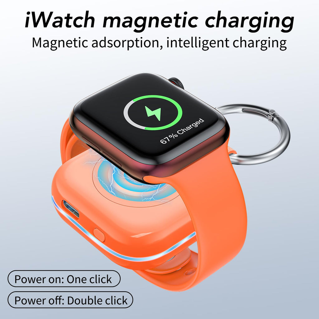 HUOTO Portable Charger for Apple Watch,Wireless Magnetic iWatch Charger 1200mAh Power Bank Travel Keychain Accessories Smart Chargers for Apple Watch Series 11/10/9/8/7/6/SE/5/4/3/2/1/UItra/UItra 2