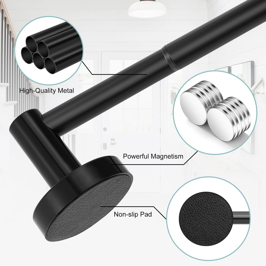 Gold Magnetic Curtain Rod for Door:Magnet Curtain Rods for Classroom Whiteboard,Small Adjustable Magnetic Towel Bar,Tool-Free French Magnet Pole with Leather Protective Cover No Drilling 16-28"