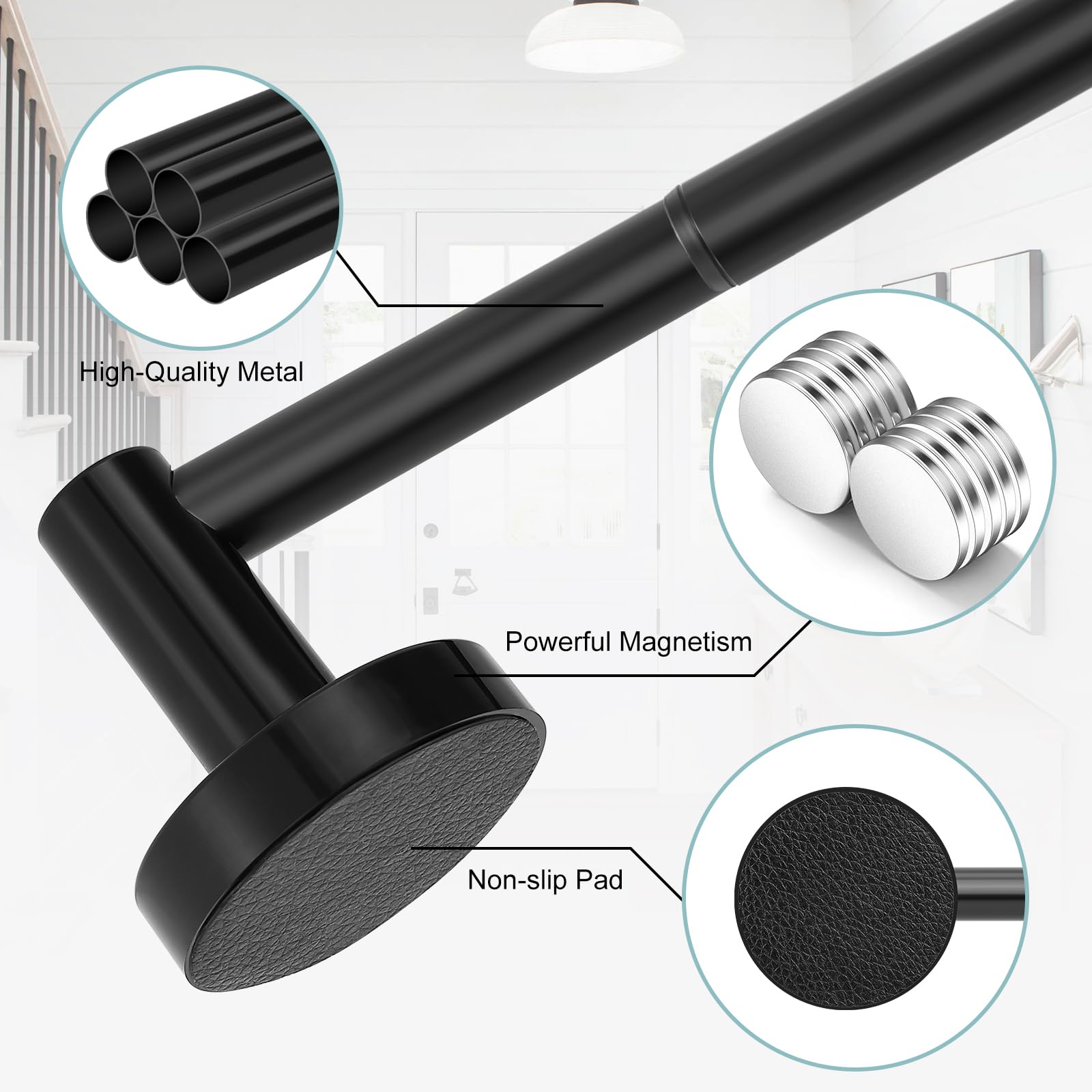 Gold Magnetic Curtain Rod for Door:Magnet Curtain Rods for Classroom Whiteboard,Small Adjustable Magnetic Towel Bar,Tool-Free French Magnet Pole with Leather Protective Cover No Drilling 16-28"