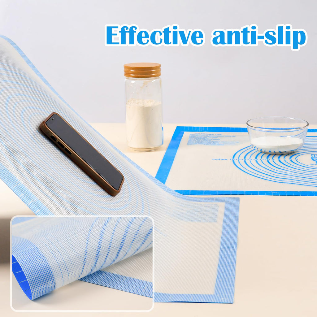 Nonstick Silicone Pastry Baking Mat Large with Measurements 16''By 20'' for Silicone Baking Mat, Counter, Dough Rolling/Pie Crust Pad By Folksy Super Kitchen (16×20, Blue)