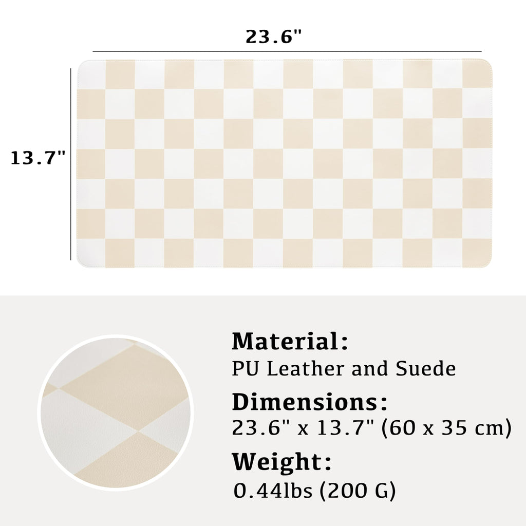 Ohocut Checkered Desk Mat, Large Cute Aesthetic Retro PU Leather Computer Laptop Desk Mat, Non-Slip Waterproof Mouse Keyboard Pad, Desk Writing Mat for Work/Home (Beige, 23.6" x 13.7")