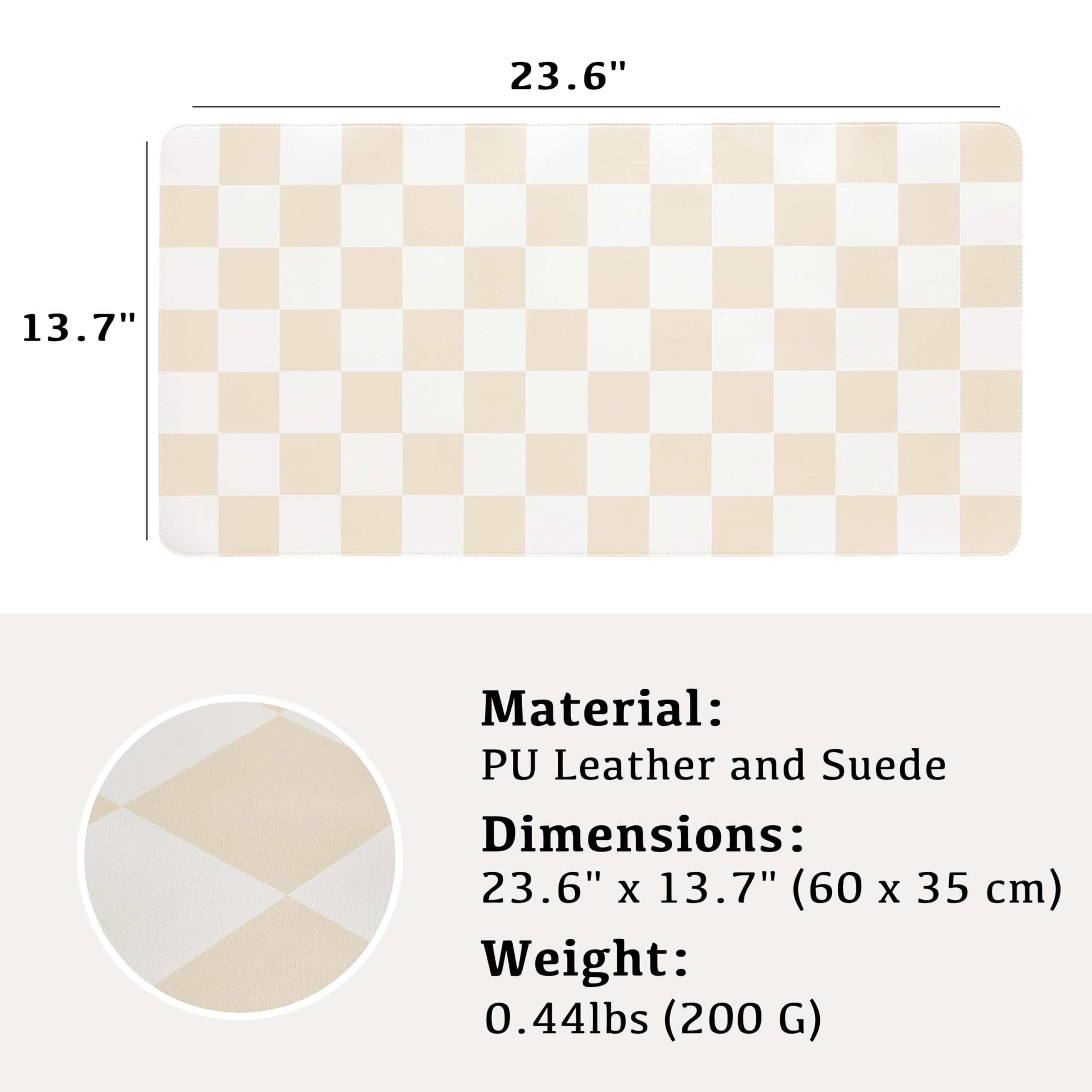 Ohocut Checkered Desk Mat, Large Cute Aesthetic Retro PU Leather Computer Laptop Desk Mat, Non-Slip Waterproof Mouse Keyboard Pad, Desk Writing Mat for Work/Home (Beige, 23.6" x 13.7")
