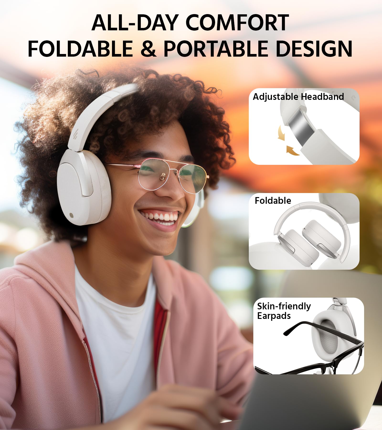 Edifier W830NB Wireless Over Ear Headphones with -45dB Active Noise Cancelling, 94H Playtime, LDAC Hi-Res Sound, Spatial Audio, Fast Charging, Multipoint Connection, Bluetooth V5.4 - Black