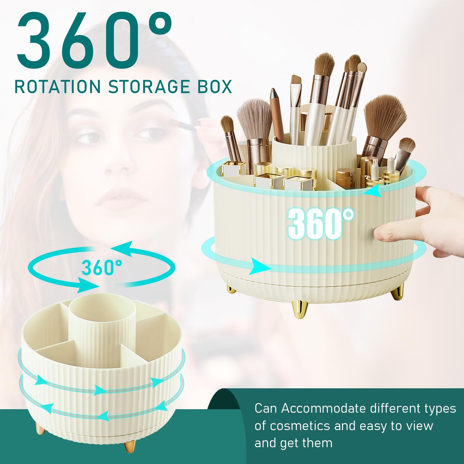 Makeup Brush Holder Organizer,360° Rotating Makeup Brush Organizer,5 Slot Make up Brushes Cup for Cosmetics, Nail Polish, Art Supply, Bathroom Vanity Desktop Organizer - Black