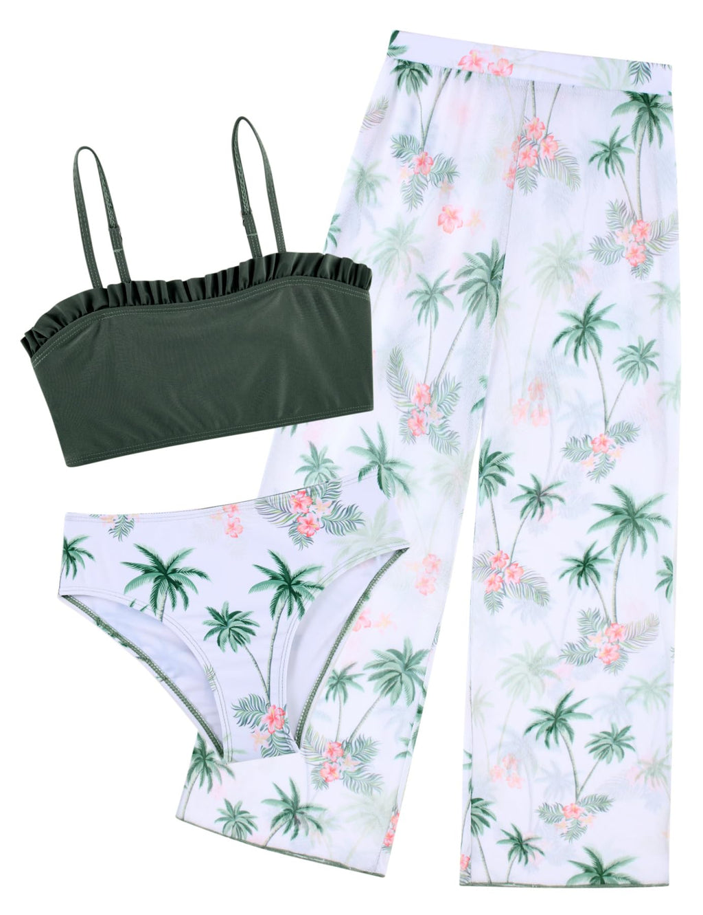 Vogseek 6-16T Girls 3 Pieces Bikini Bathing Suit with Rash Guard Pants Quick Dry Swimwear Cover-Up Sets