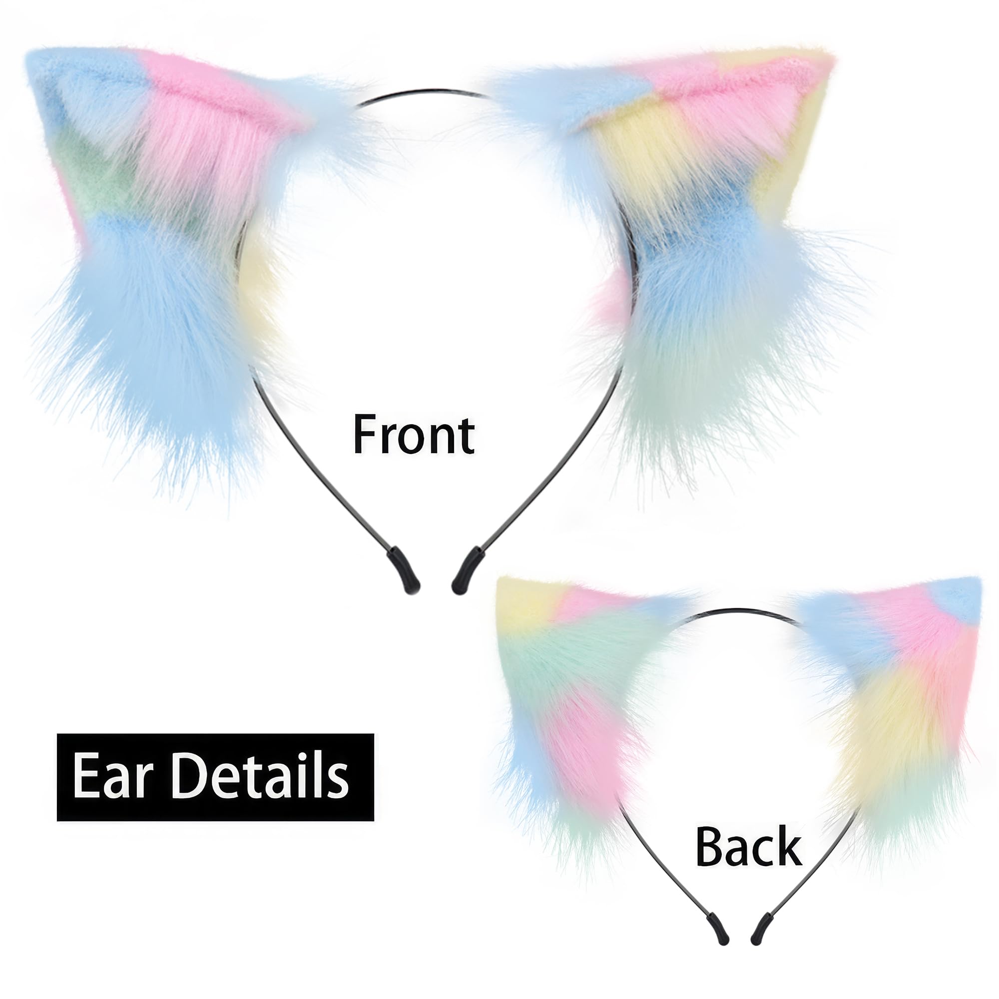 QinRuan Animal Cosplay Costume Accessories Furry Faux Fur Cat Ears Headband and Fox Tail Set Halloween Accessory