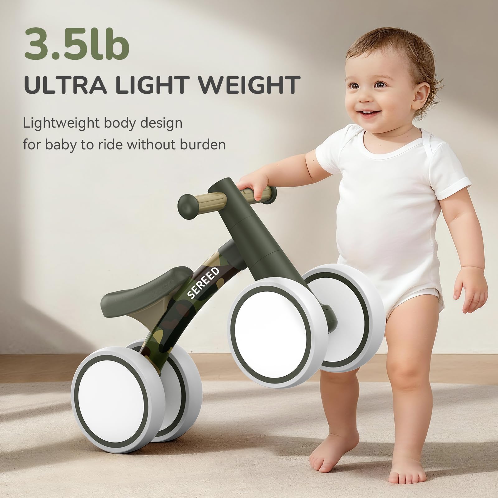 SEREED Baby Balance Bike for 1 Year Old Boys Girls 12-24 Month Toddler Balance Bike, 4 Wheels Toddler First Bike, First Birthday Gifts