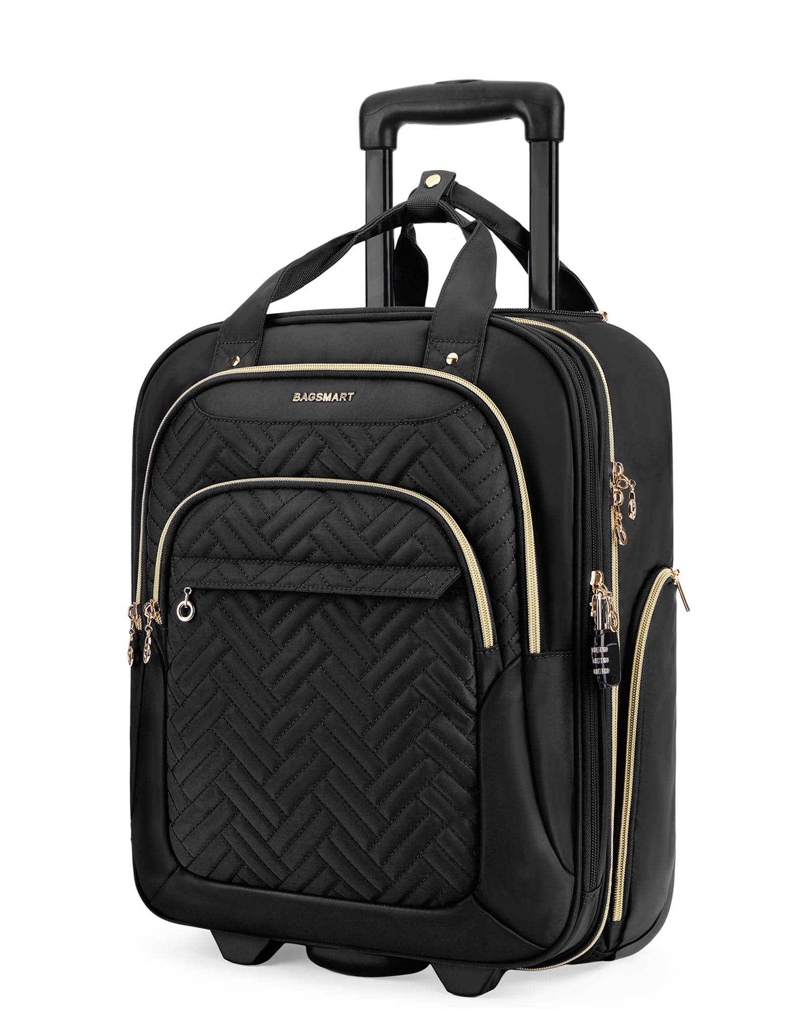 BAGSMART Underseat Carry On Luggage Airline approved,16-inch Small Underseater Softside Travel Suitcase with Wheels Lightweight Overnight Rolling Carry-on Luggage for Women Men Weekender,Black