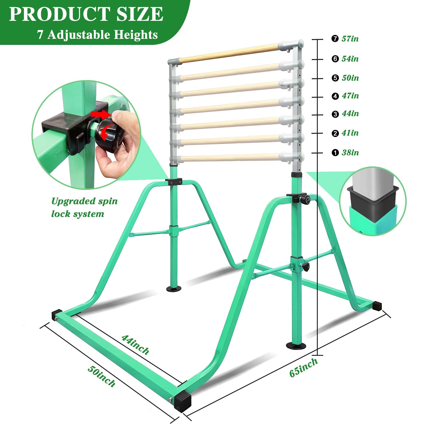 Foldable & Moveable Gymnastics Horizontal Bar with Rings,3’to 5’Adjustable Height Expandable Junior Kip Bar for Home,Indoor Gym Equipment for Kids