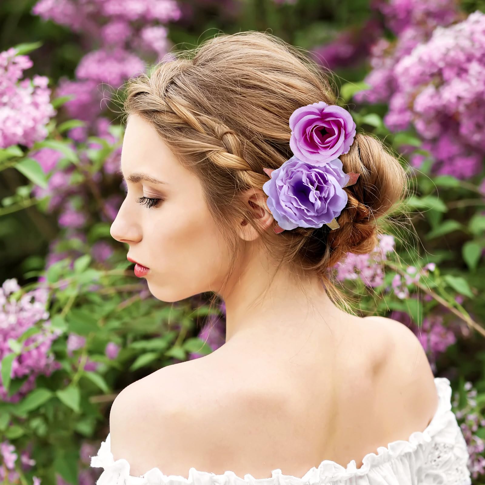 BBTO Flower Hair Clip Rose Hair Clips Barrettes for Women Flower Accessories Boho Bride Claw Clip Hairpin Brooch Pin Headpiece for Wedding(Beige Orange Series,21 Pcs)