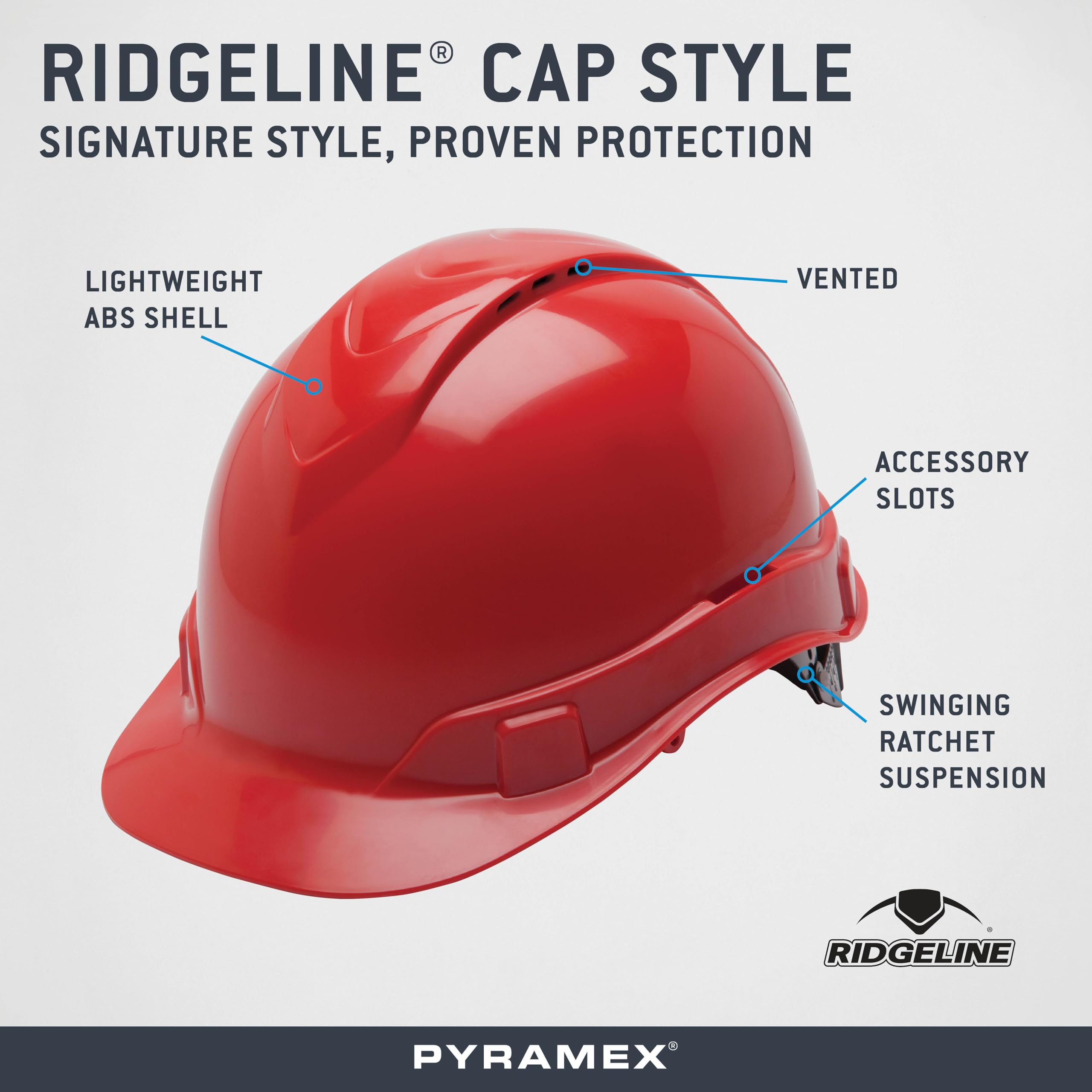 Pyramex Ridgeline Cap Style Hard Hat 4 Point Ratchet Vented