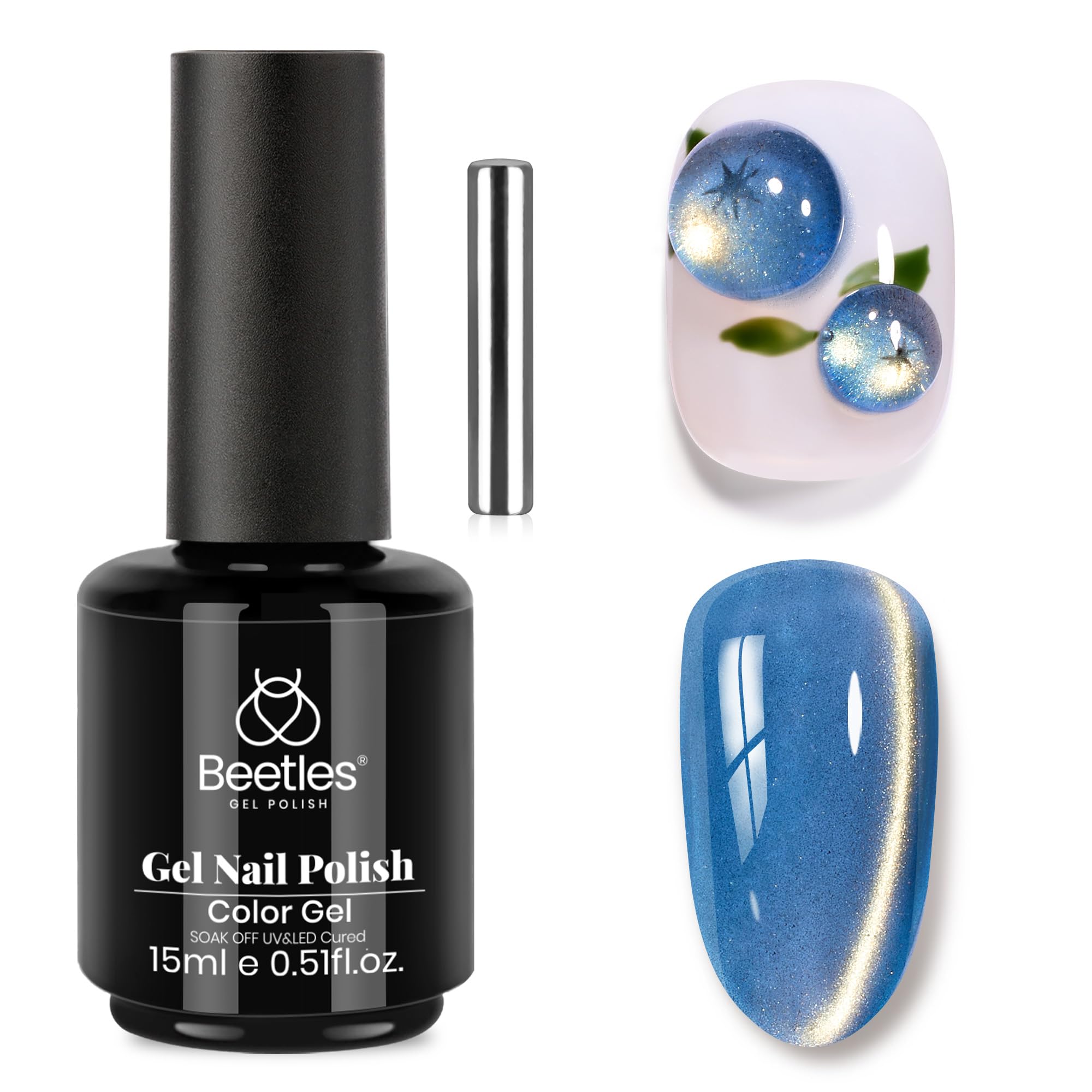 Beetles Star Cascade Silver Cat Eye Gel Nail Polish - 15ML Christmas Silver Glitter Cat Eye Gel Polish with Magnet Soak Off UV Velvet Nail Polish Salon DIY Manicure Winter Gift for Women