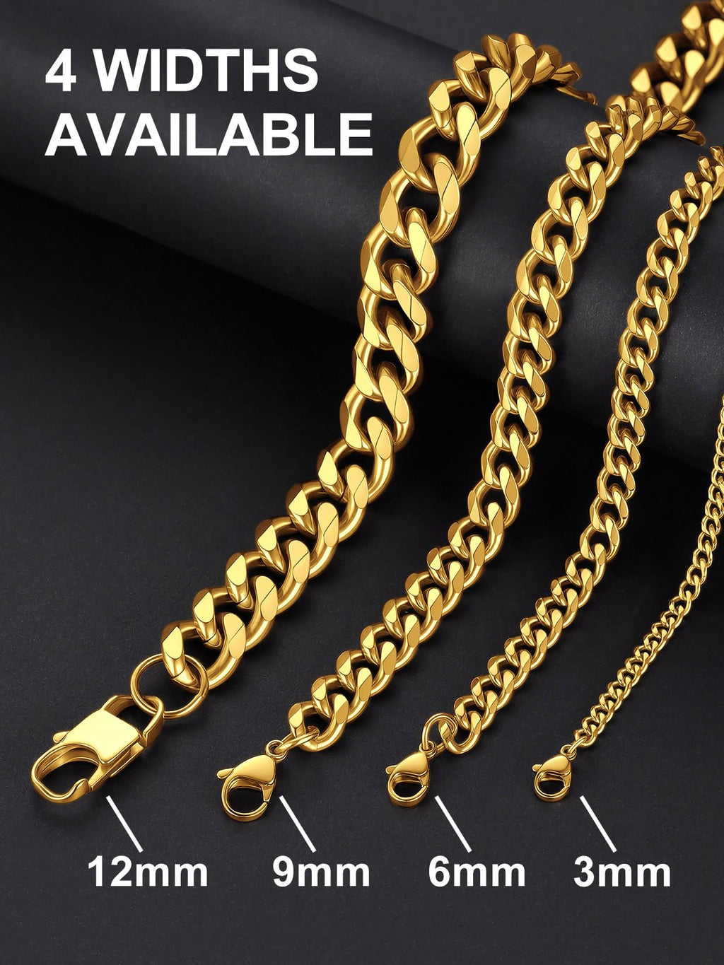 Suplight Cuban Link Chain for Men Women, 18K Gold Plated/Stainless Steel Black Miami Curb Cuban Chain Necklace, 3/6/9/12 mm 14-30 Inch Hip Hop Mens Jewelry, Send Gift Box