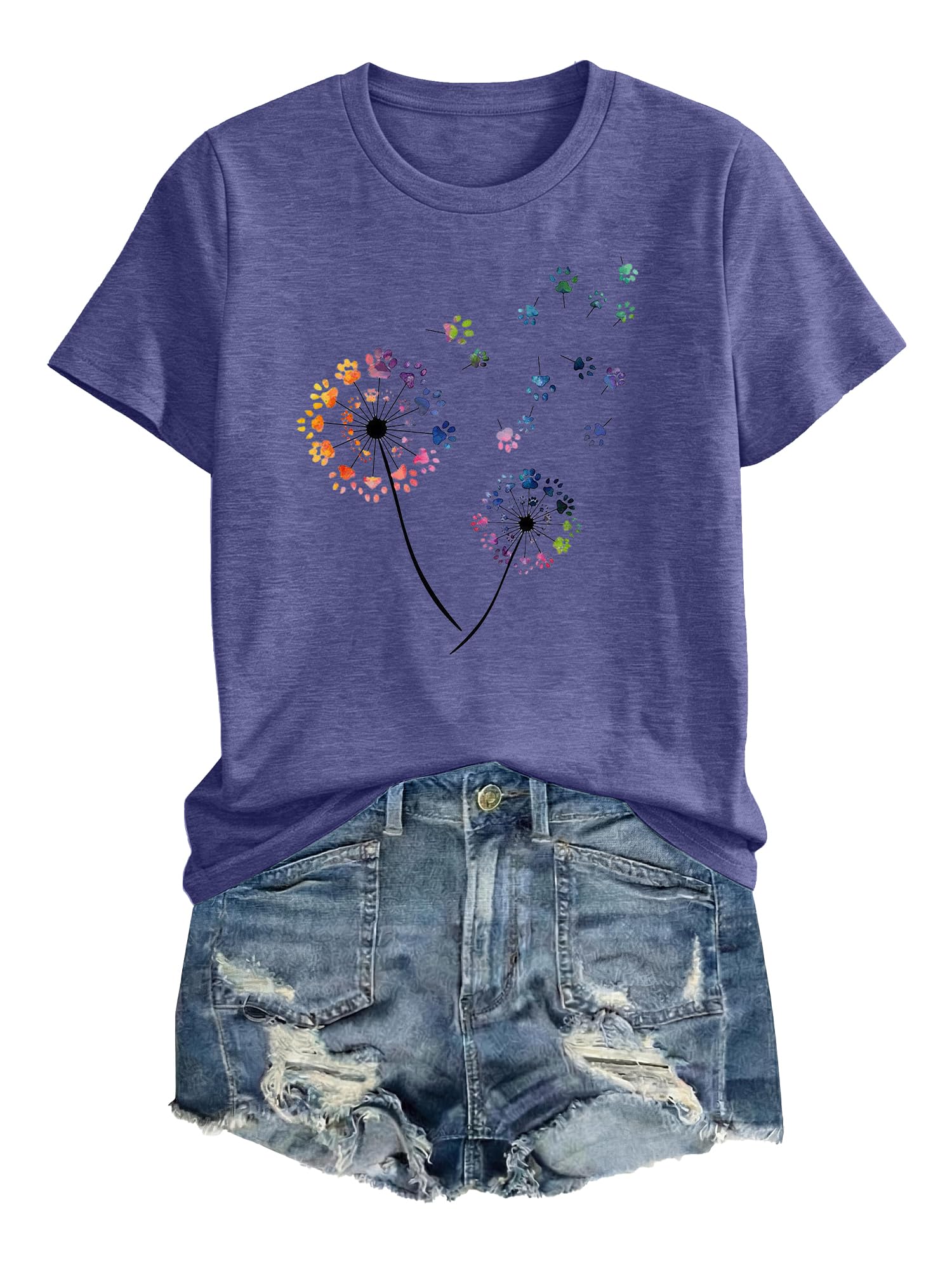 Anbech Womens Dandelion Graphic T-Shirts Teen Girls Cute Sunflower Print Casual Tee Tops