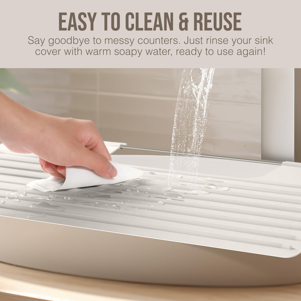 Maplefield Bathroom Sink Cover for Counter Space, Heat Resistant Silicone Sink Mat for Your Beauty Routine, Small Bathroom Space Saver Sink Cover for Makeup (Beige Large, 22" x 15" x 2" Inches)