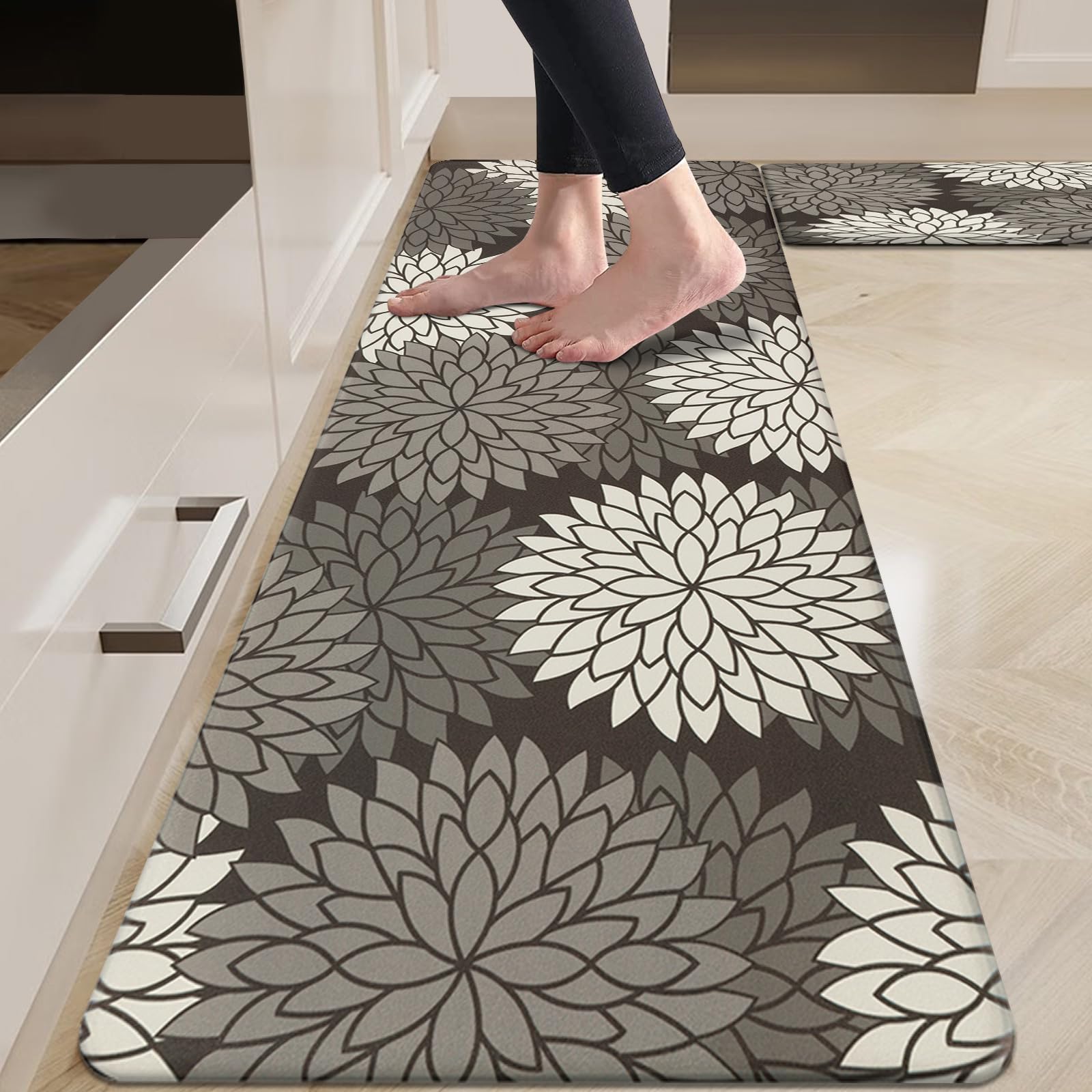 HEBE Anti Fatigue Kitchen Rugs Sets of 2, Non Slip Kitchen Mats for Floor, Waterproof Cushioned Comfort Standing Carpet for Kitchen Sink, Home Office, Laundry Room