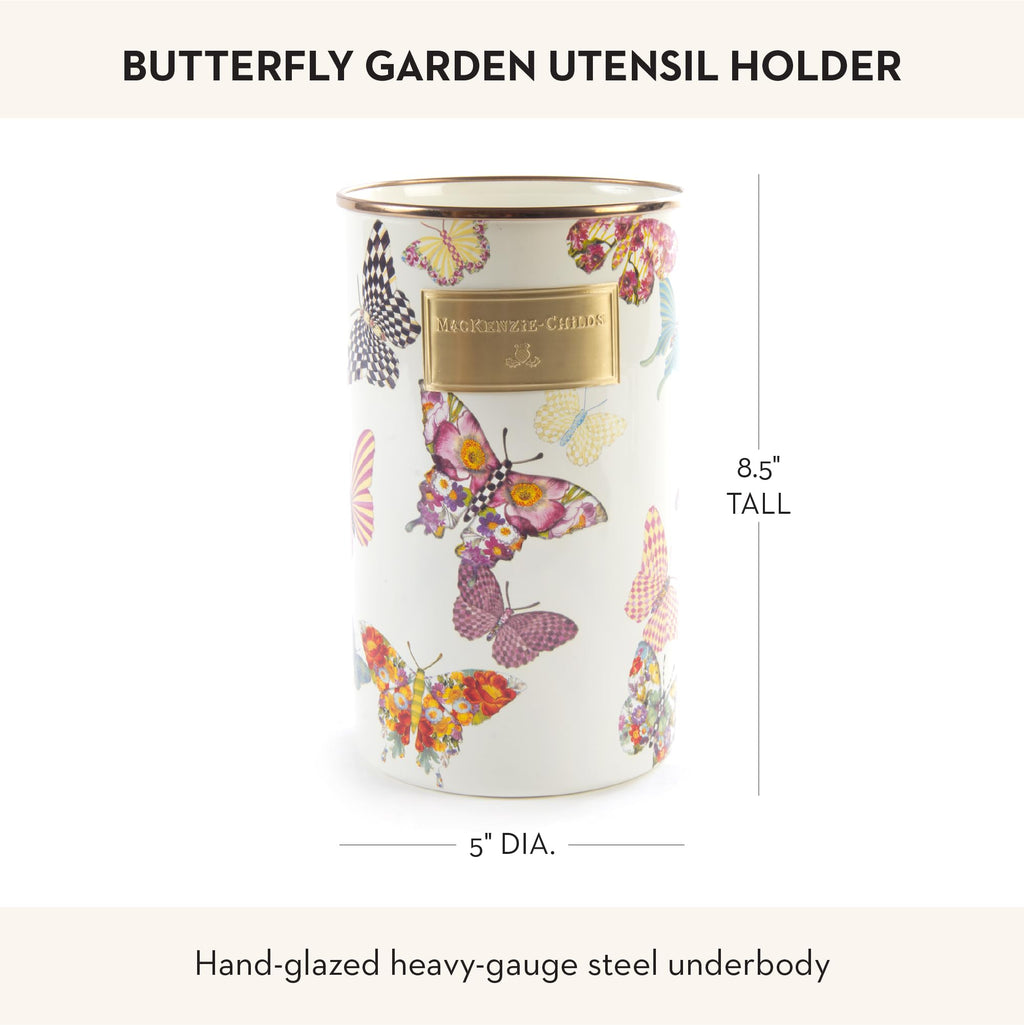 MACKENZIE-CHILDS Enamel Utensil Holder, Stylish Kitchen Countertop Organizer, Wild Rose Brown