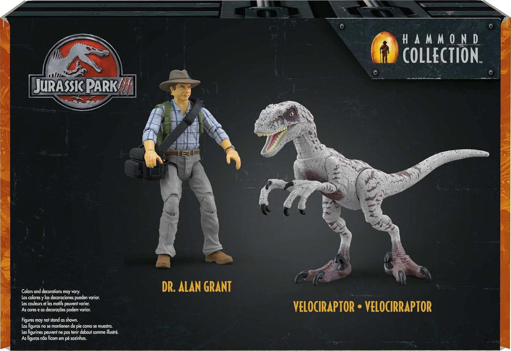 Mattel Jurassic World Jurassic Park III Hammond Collection Action Figure Set wiith Dr Alan Grant, Velociraptor Dinosaur & Raptor Egg Accessories