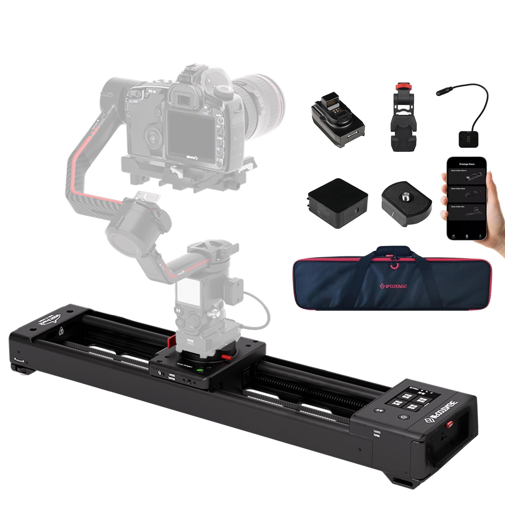IFOOTAGE Shark Nano II Motorized Camera Slider 26"/66cm, 360-Degree Rotary Axis, Compatible with DJI RS5, RS4 Pro, RS4, RS3 Pro, RS2 Pro, RS2, Gimbals 5-Axis Coordinated Shooting, Payload 15.4lb