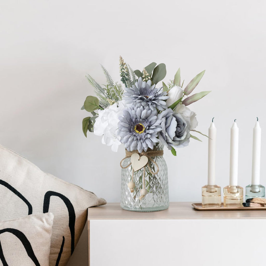 Leftover Fake Flowers in Vase,Faux Flowers in Vase,Table Centerpieces for Dining Room,Flower Centerpieces for Tables,Artificial Flowers,Kitchen Decor,Coffee Table Decor