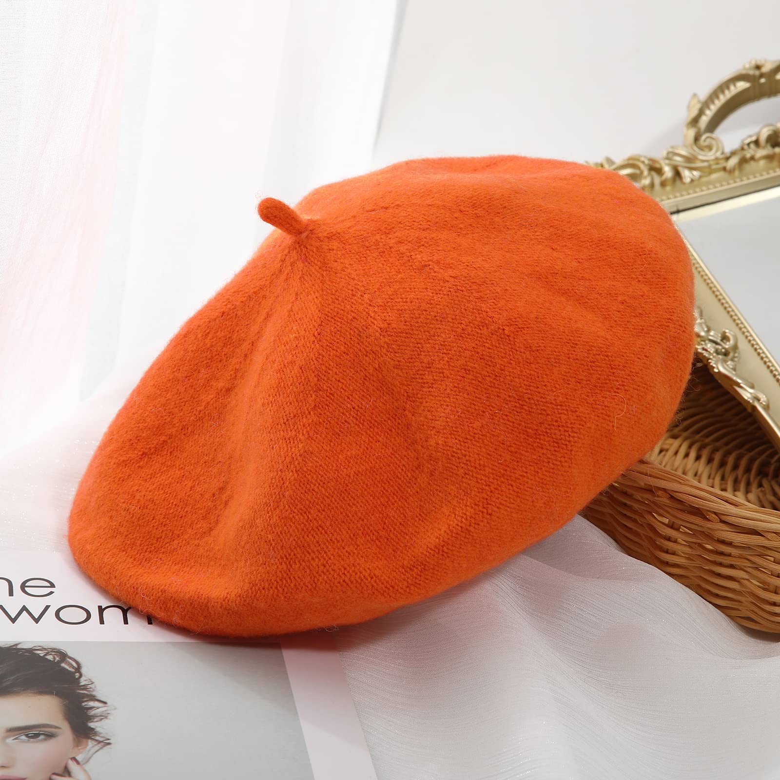 Women French Wool Beret Hats - Solid Color Classic Beanie Winter Cap