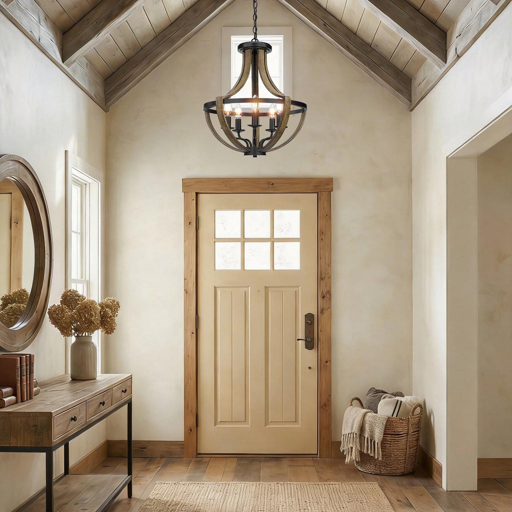 13.1" Modern Farmhouse Hanging Pendant Lighting, 4-Light Rustic Interior Flush Mount Ceiling Light Fixture, Vintage Chandelier for Hallway Foyer Dining Room Entryway Kitchen Island Bedroom