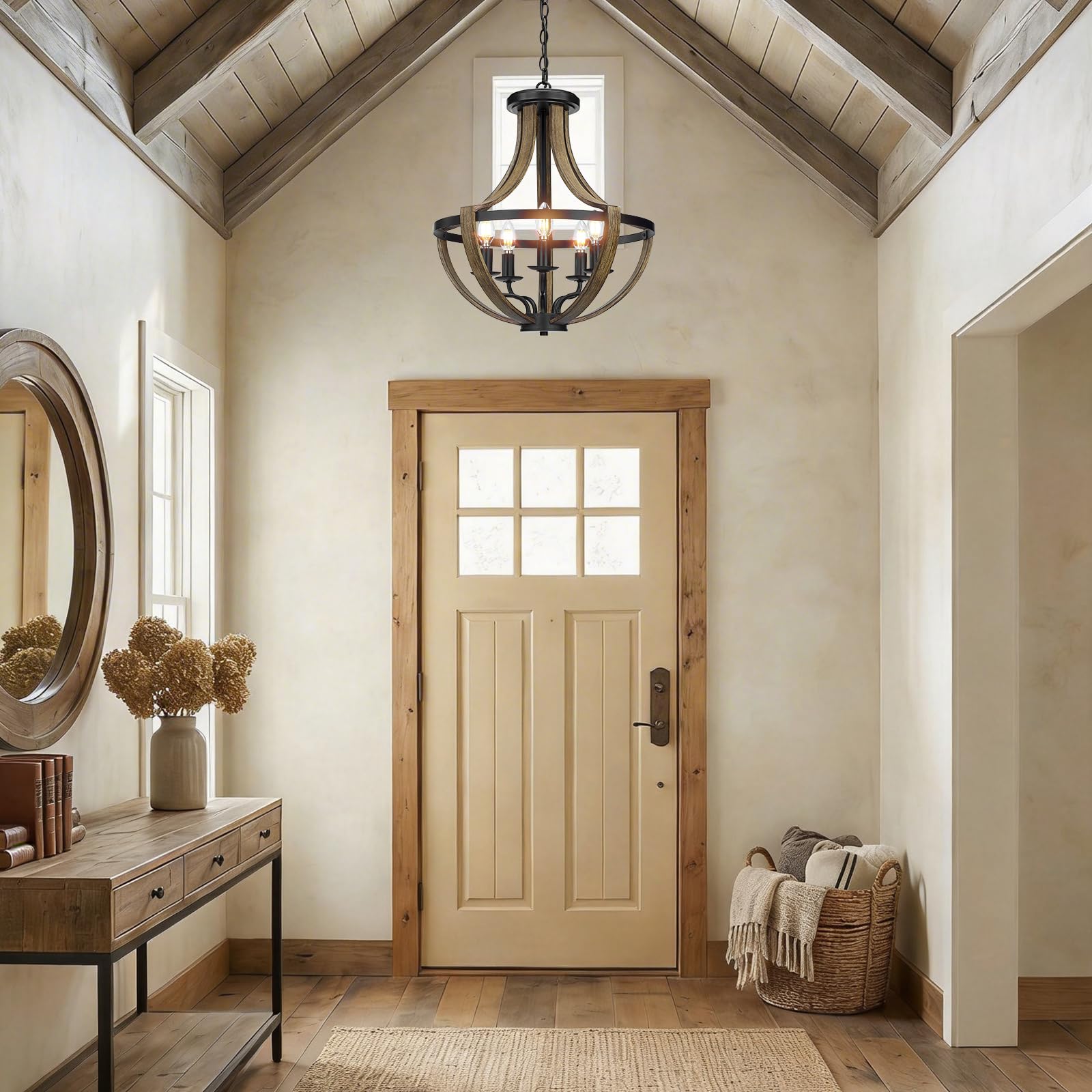 13.1" Modern Farmhouse Hanging Pendant Lighting, 4-Light Rustic Interior Flush Mount Ceiling Light Fixture, Vintage Chandelier for Hallway Foyer Dining Room Entryway Kitchen Island Bedroom