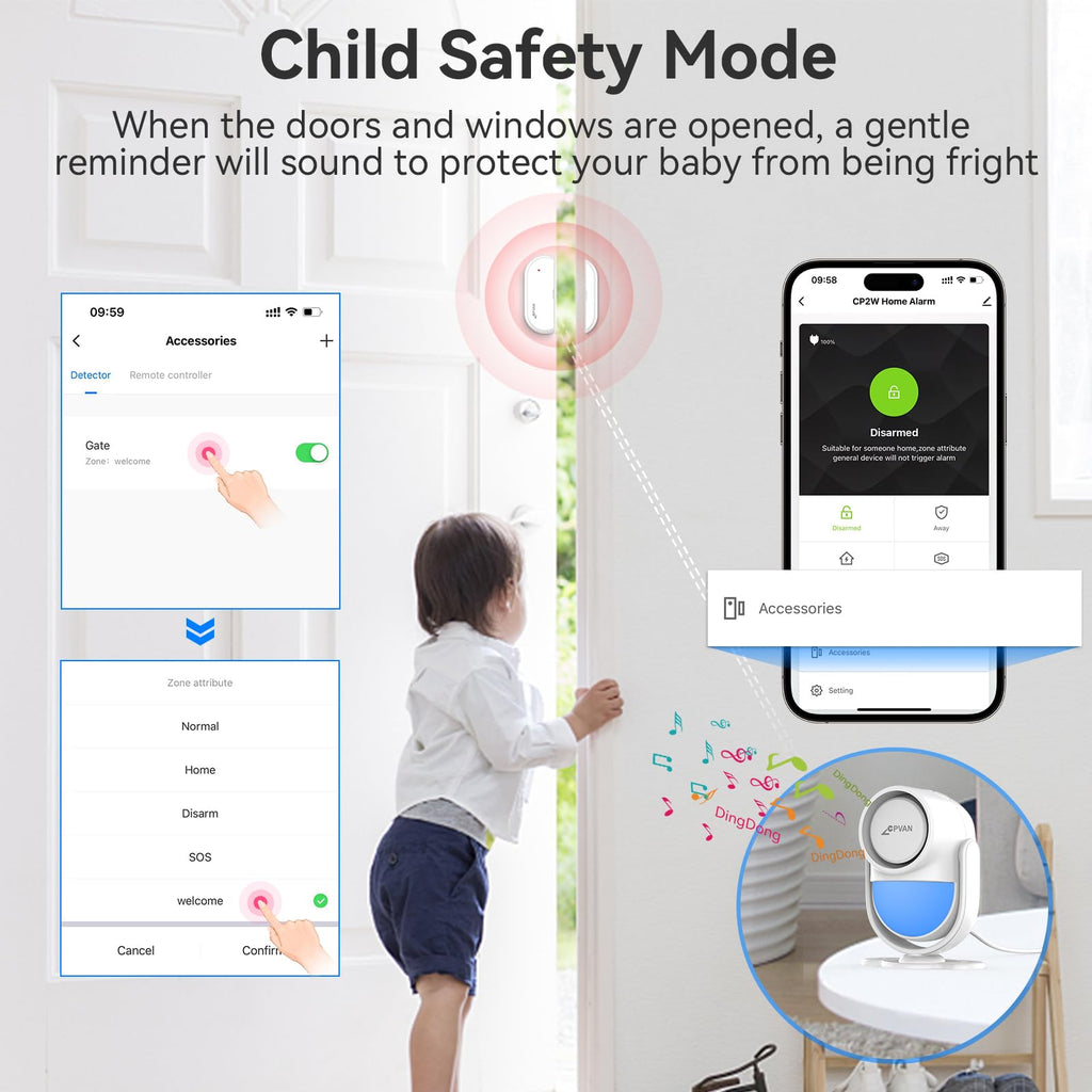 CPVAN WiFi Motion Sensor Alarm, 125dB Smart PIR Motion Detector with Phone App Alerts, Wireless Indoor Home Security Alarm System with Remote, 2.4GHz WiFi, Black