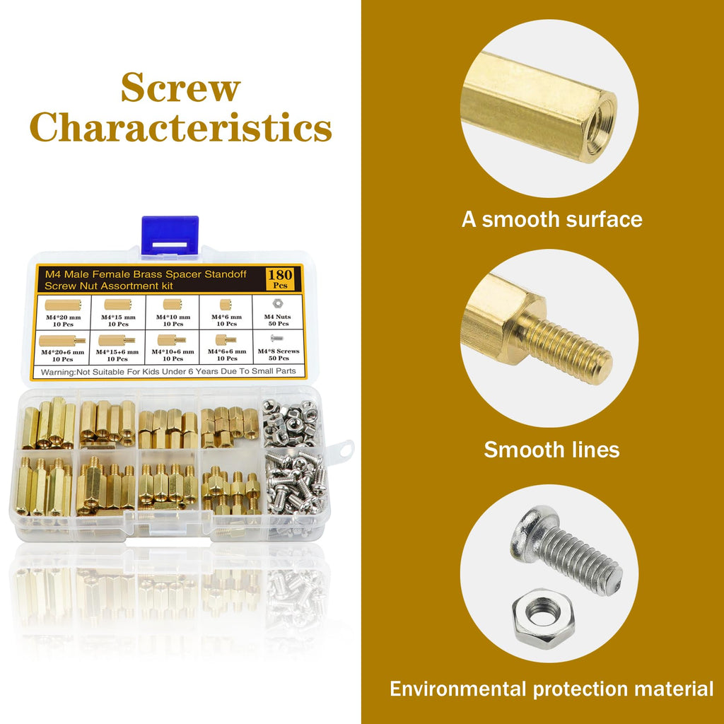 400Pcs M2 Motherboard Standoffs&Screws&Nuts Kit, Hex Male-Female Brass Spacer Standoffs, Laptop Screws for DIY Computer Build, Electronic Projects, Raspberry Pi, Circuit Board etc.