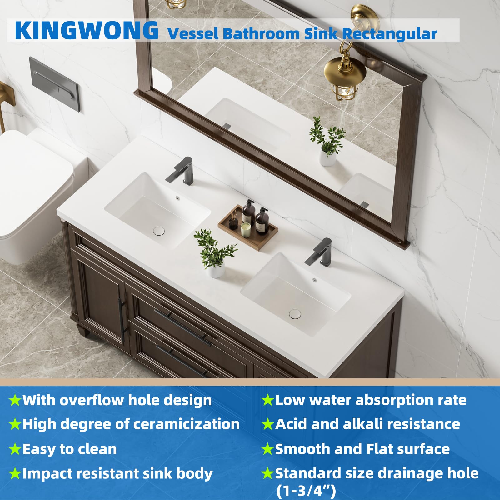 KINGWONG 14 Inch Small Square Undermount Bathroom Sink, 13.75" Ceramic White Porcelain Under Counter Basin for Vanity, Modern Rectangular Sink with Overflow Hole, Easy to Clean, Interior 11.5" x 11.5"