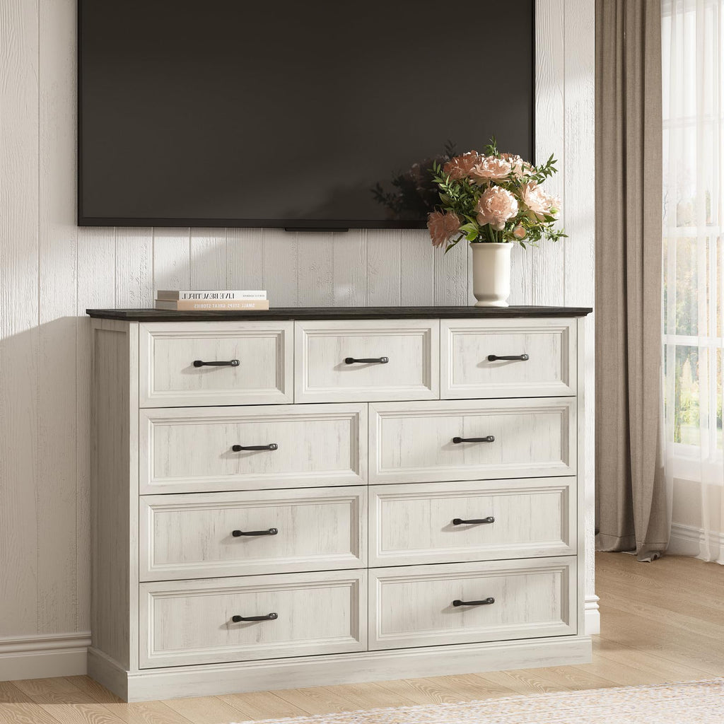 Farmhouse 5 Drawers Dresser for Bedroom, 44" Tall Brown dresser Wood Rustic Chest of Drawers with Wide Metal Handle,Natural Texture,Drawer Organizer for Bedroom,Living Room,Hallway and Entryway