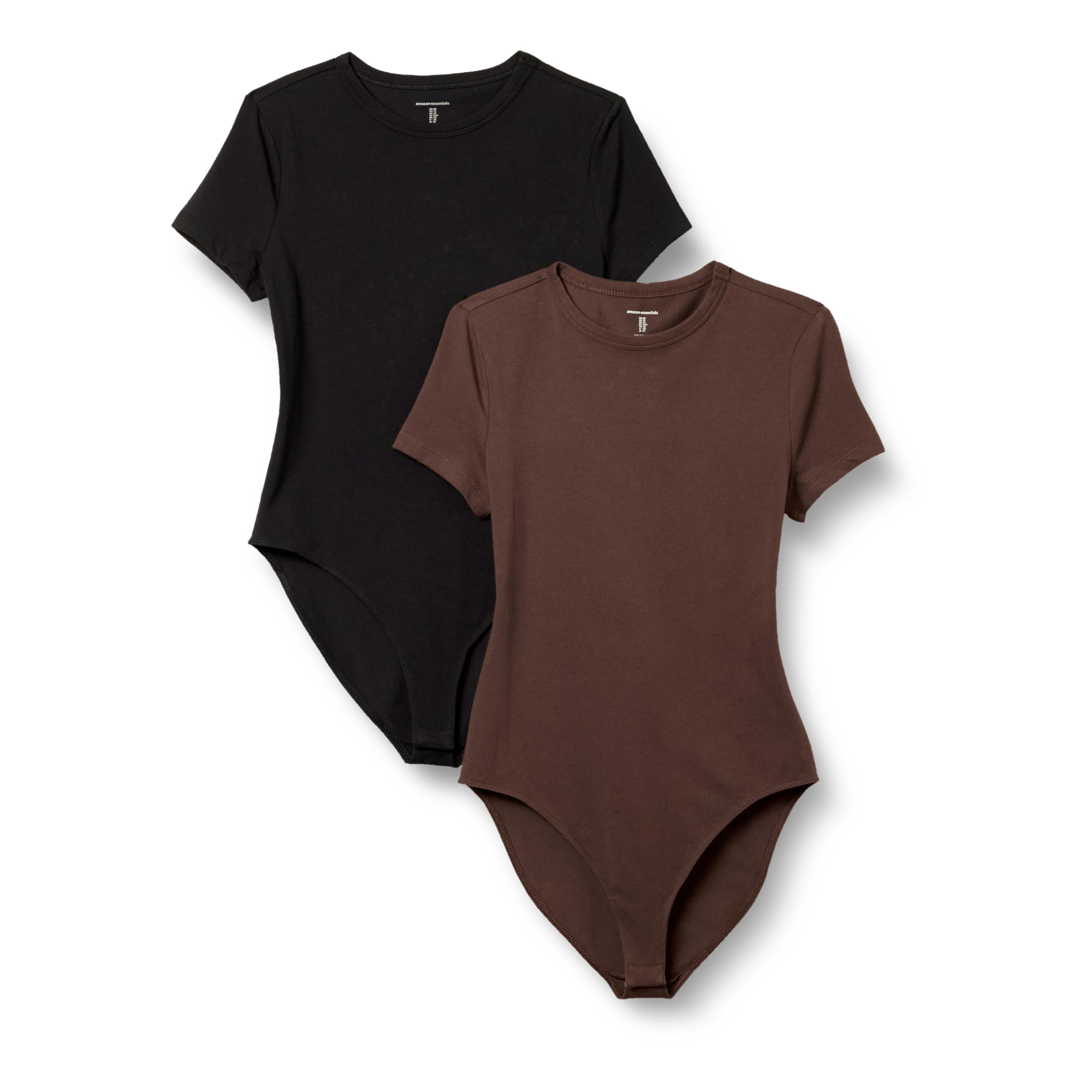 Amazon Essentials Women's Short Sleeve Stretch Cotton Jersey Slim-Fit T-Shirt Bodysuit, Pack of 2
