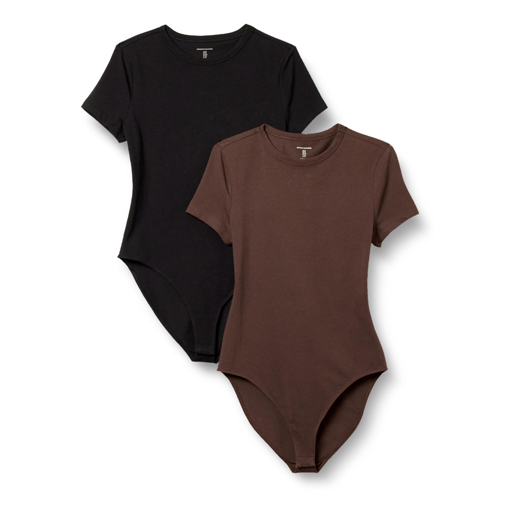 Amazon Essentials Women's Short Sleeve Stretch Cotton Jersey Slim-Fit T-Shirt Bodysuit, Pack of 2