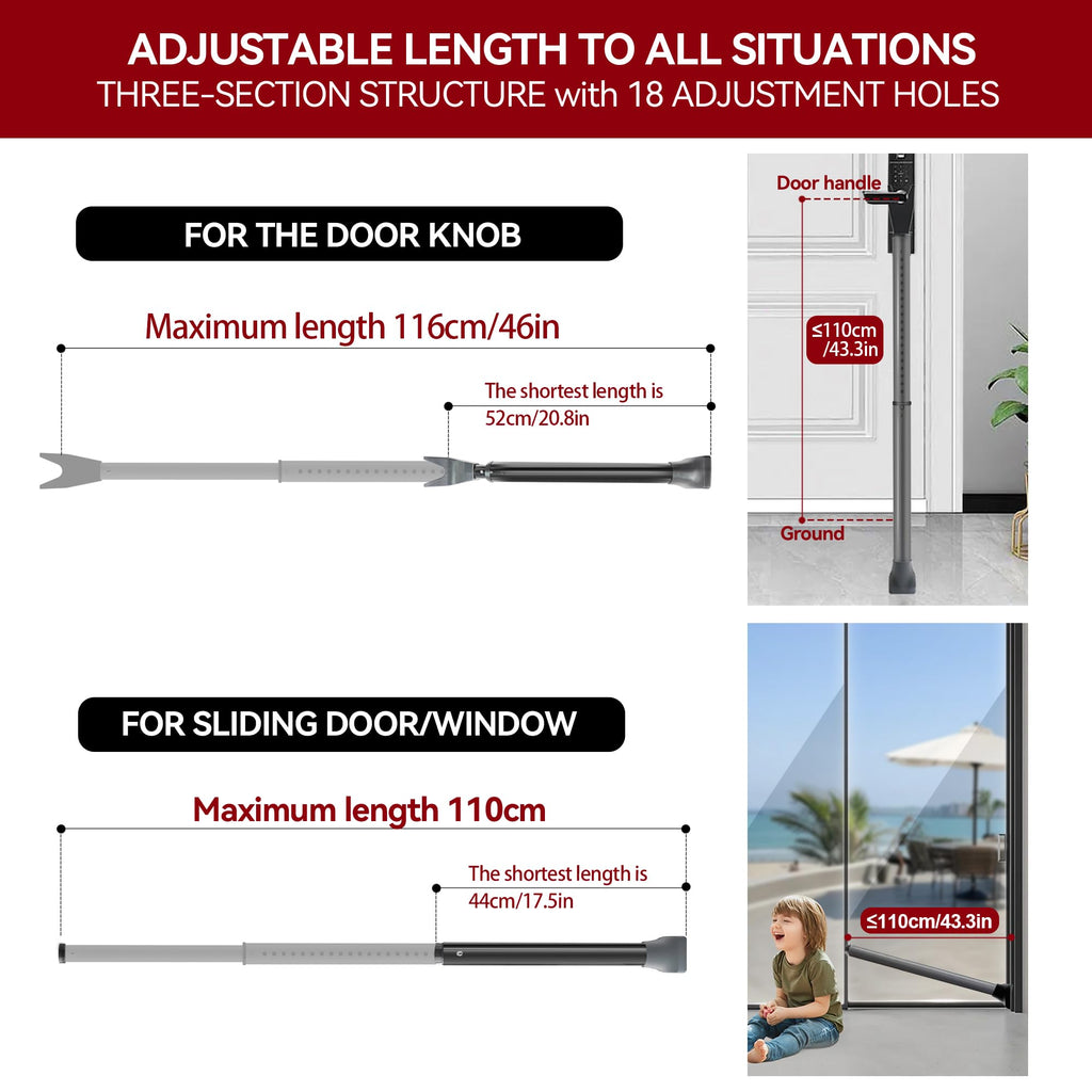 AceMining Upgraded Door Security Bar & Sliding Patio Bar, Heavy Duty Stoppers Adjustable Jammer for Home, Apartment, Travel (1 Pack,Grey)